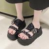 Fashion New 2025 Pearl Strap Chunky Sandals Women Summer High Platform Wedges Slippers Woman Fashion 8CM Heels Thick Bottom Beach Slides