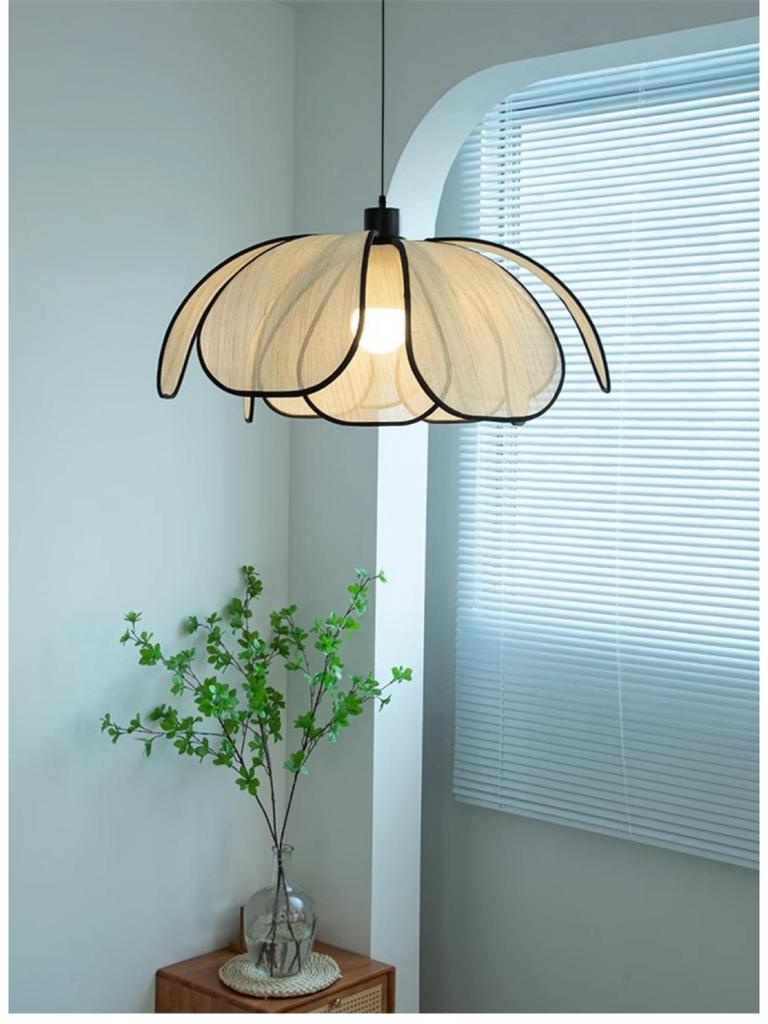 Minimalist Japanese Retro Rattan Petal Chandelier for Home and Tea Rooms