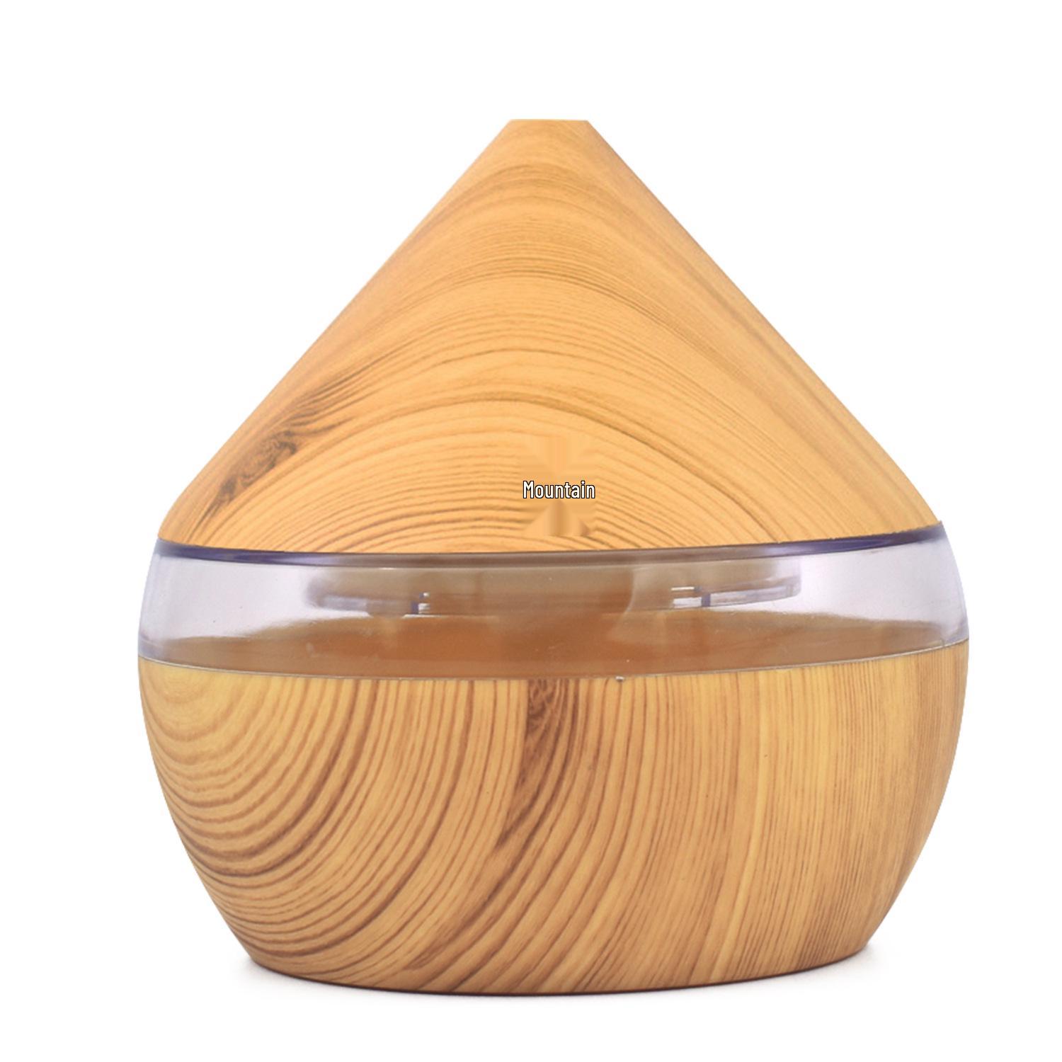 300ml Wood Grain Ultrasonic Aroma Diffuser, Essential Oil Humidifier with Seven-Color LED for Home and Office. USB