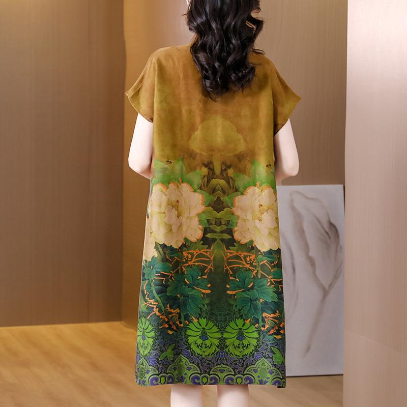 Sukienka w stylu qipao w stylu chińskim, nowy wzór w stylu vintage, średniej długości sukienka z nadrukiem artystycznym