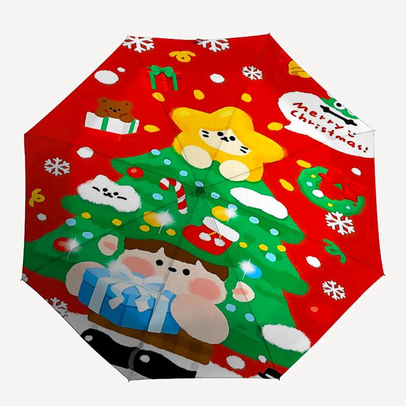 1pc Christmas Star & Snowman Automatic Opening/Closing Umbrella, Festive Gift for Fans, Travelers, Daily Use, 8 Bone Iron Frame, Outdoor, Portable Tri