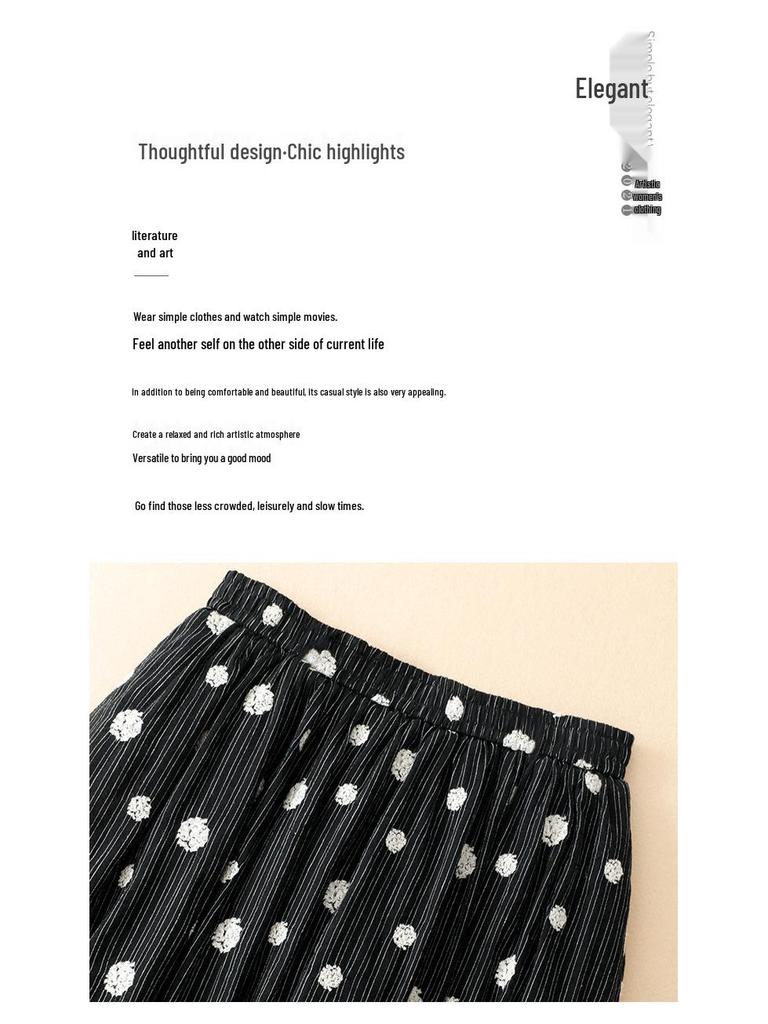 2026 Women's Quilted Polka Dot A-line Skirt - Black Cotton Linen, Thickened for Autumn/Winter