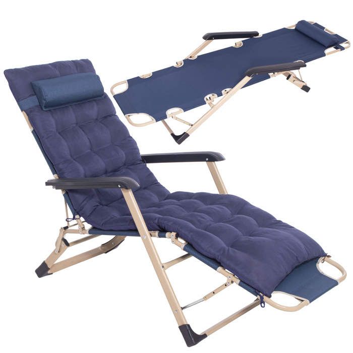 Chaise longue - Springos® - Pliable - Coussin réversible - Appuie-tête amovible - Repose-pieds réglable