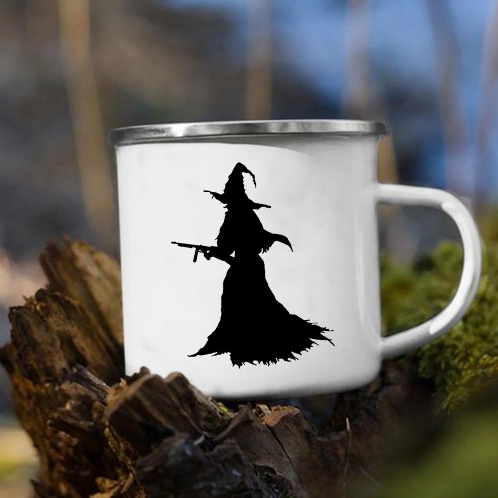Čarodějnice dýně potisk hrnek retro Halloween smaltované ucho šálky Káva Čaj mléko Hrnky párty Kuchyň dekorovat zábavný dárek pro děti
