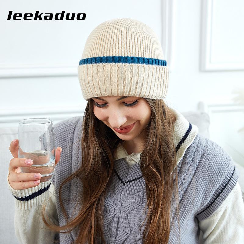 Rabbit Velvet Core-spun Yarn Knitted Hat Winter Couple Men's and Women's Thickened Wool Hat Two-color Double-flanged Casual Pullover Cold Hat