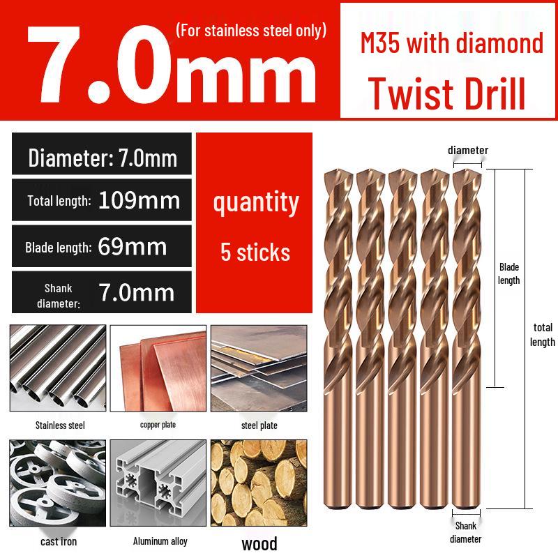 Set di punte da trapano HSS M35 al Cobalto per Legno, Metallo, Acciaio Inossidabile - Alta Durezza
