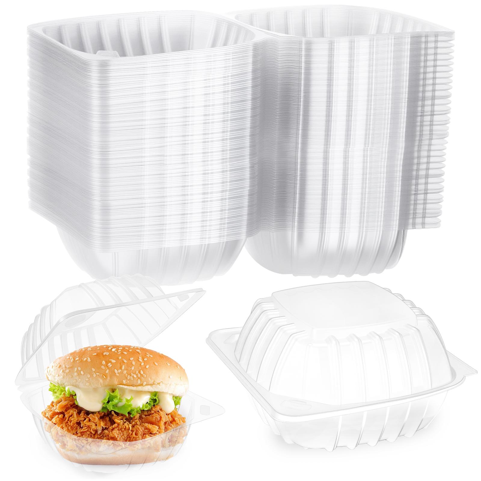 50 Pcs 6X6 Inch Clamshell Take Out Tray Take Out Containers Plastic Hinged Food Containers Disposable Takeout Box Transparent Ca A