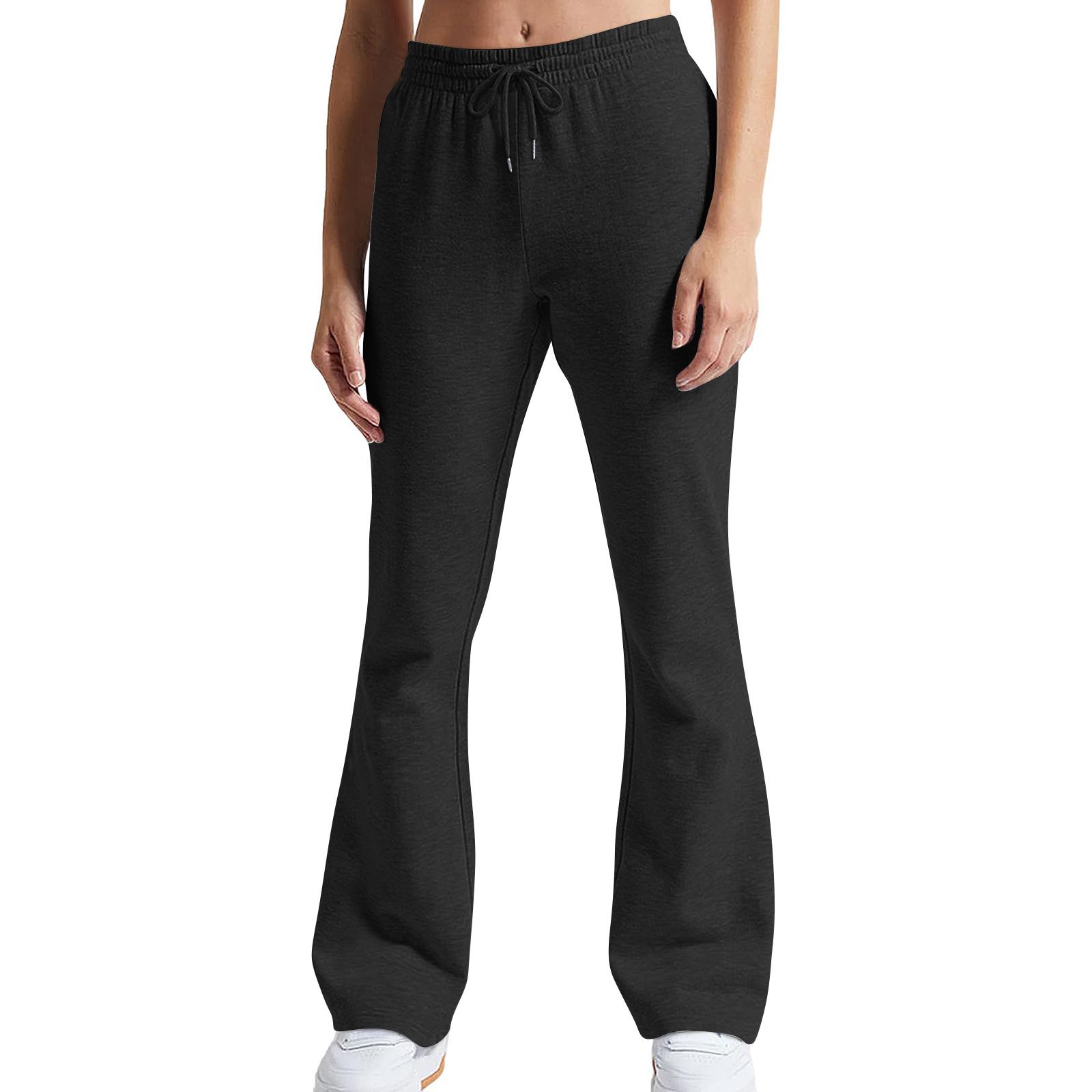 Bell-bottom sports trousers, high-waisted women’s tracksuit bottoms with drawstring and pockets, high-waisted slimming trousers S