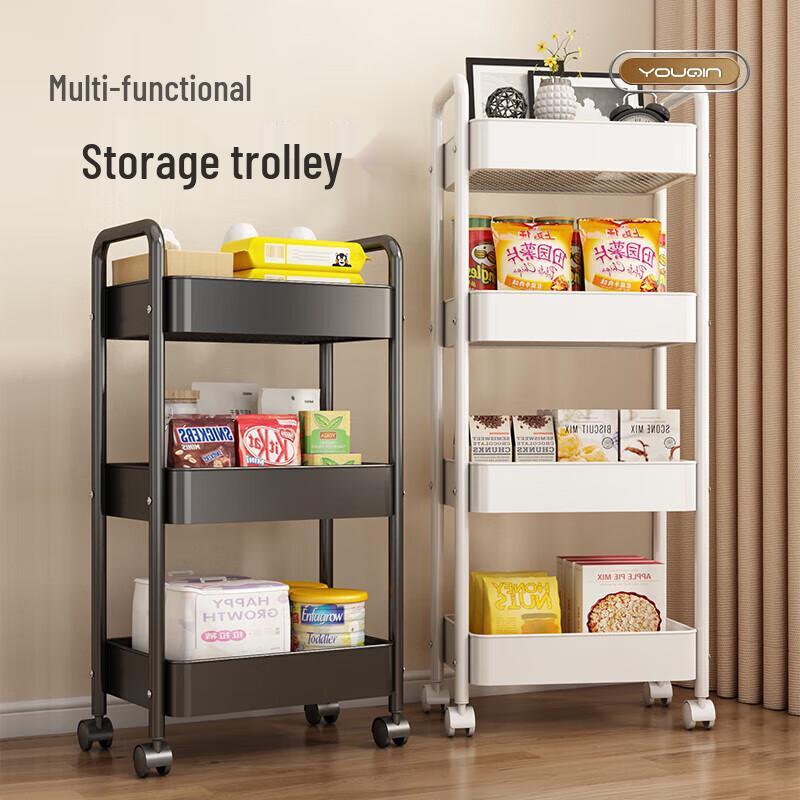 YOUQIN 3-Tier White Kitchen Storage Rolling Cart