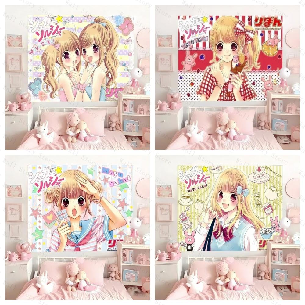 Manga girls heart style cute Aesthetic tapestry atmosphere decoration of bedroom Tapestry Bedside Tapestry Bathroom Tapestry