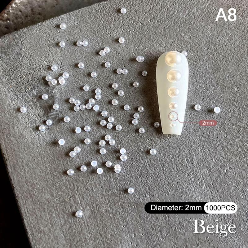 1 Bag Half Round Pearl Nail Charms White Pearls 3D Caviar Beads Manicure Supplies Flatback Pearl Decoration