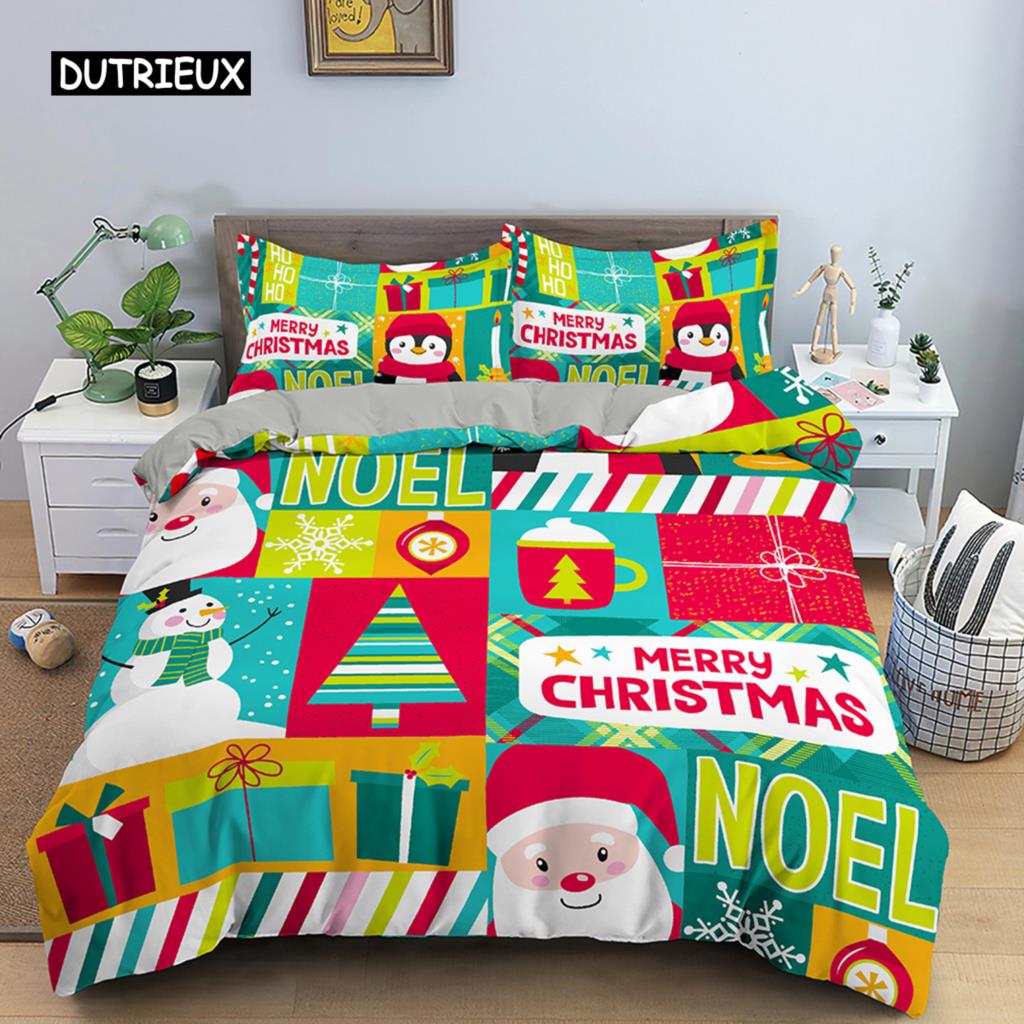 Weihnachts-Bettwäsche-Set 3D-Druck Weihnachtsmann Bettbezug-Set King Queen Einzel-Doppelgröße Kinder Polyester-Bettwäsche-Set ohne Bettlaken