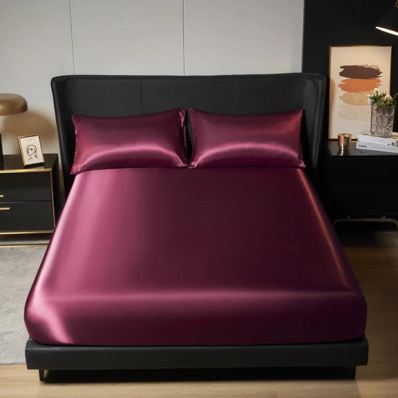Light Premium Simulated Silk Satin Mattress Bedspread Single Piece Bed Cover Queen Mattress Protective Cover (No Pillowcases)