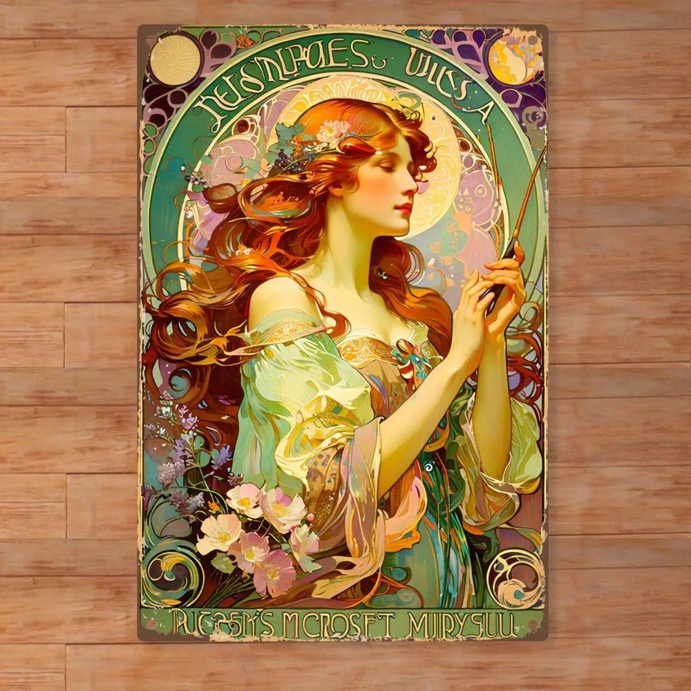 Vintage Art Nouveau Woman Tin Sign Retro Metal Panel Home Bar Cafe Decor