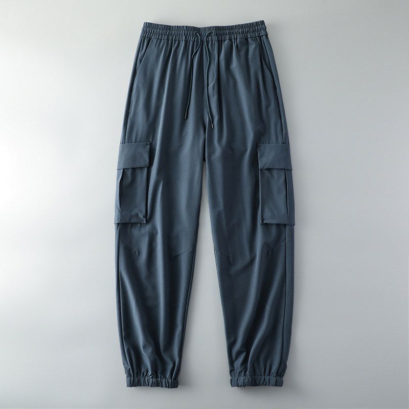 Japanese Quick-Drying Ice Silk Elastic Casual Export Cargo Pants Gray Green M