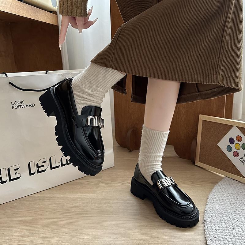 Fashion Loafers for Women 2024 Autumn and Winter British Style Thick-soled Single Shoes Solid Color Casual Fashion Mary Jane JK Shoes