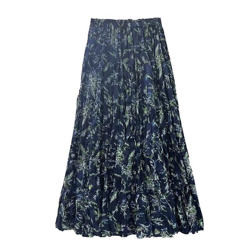 Retro Floral Multi-layer Patchwork Women's Chiffon Midi Skirt with Slimming Design