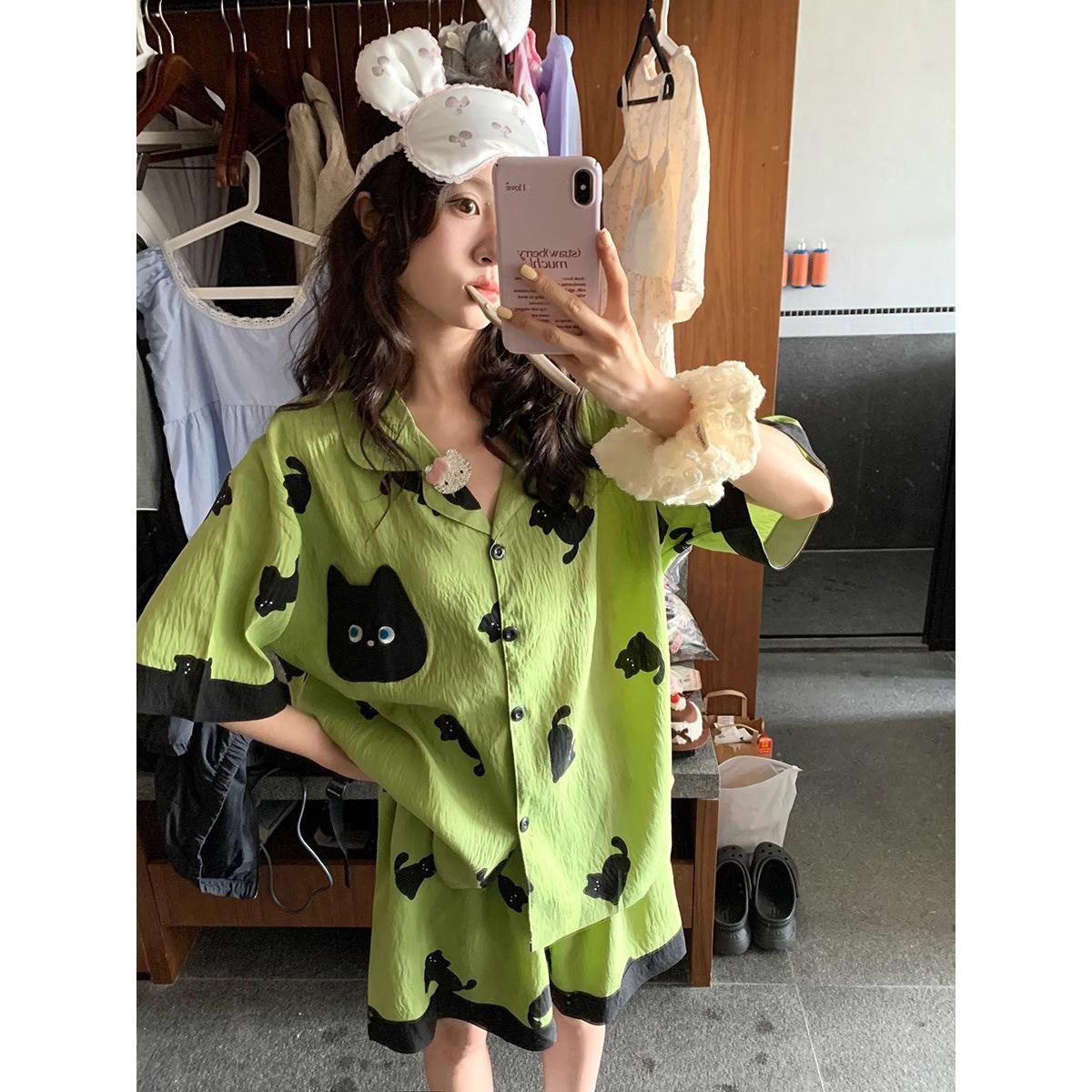 

Cloud cotton pajamas women s summer short-sleeved shorts cartoon cute thin suit loungewear can be worn outside M