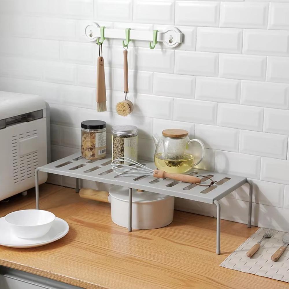 

Condiment Storage Adjustable Cupboard Shelf Double Layer Spice Rack Pantry Organiser Rack срібний