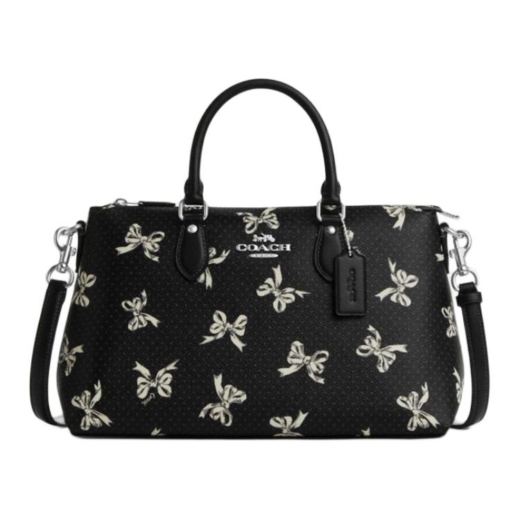 

Coach Georgia Satchel 34 Zipper Closure Bow Print Coated Canvas Shoulder Tote Bag Large Women handbags Black Multicolor CAA76-SVA47 Basic Set (Bag+Dust Bag)