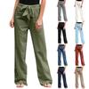 Women's Color Elastic Waist Breathable Loose Cotton And Linen Pants