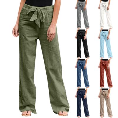 Women's Color Elastic Waist Breathable Loose Cotton And Linen Pants