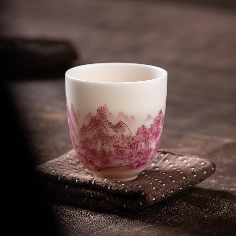 Vegetarian-fired suet jade porcelain picturesque teacup ceramics personal special tea drinking cup single cup tea cup master cup
