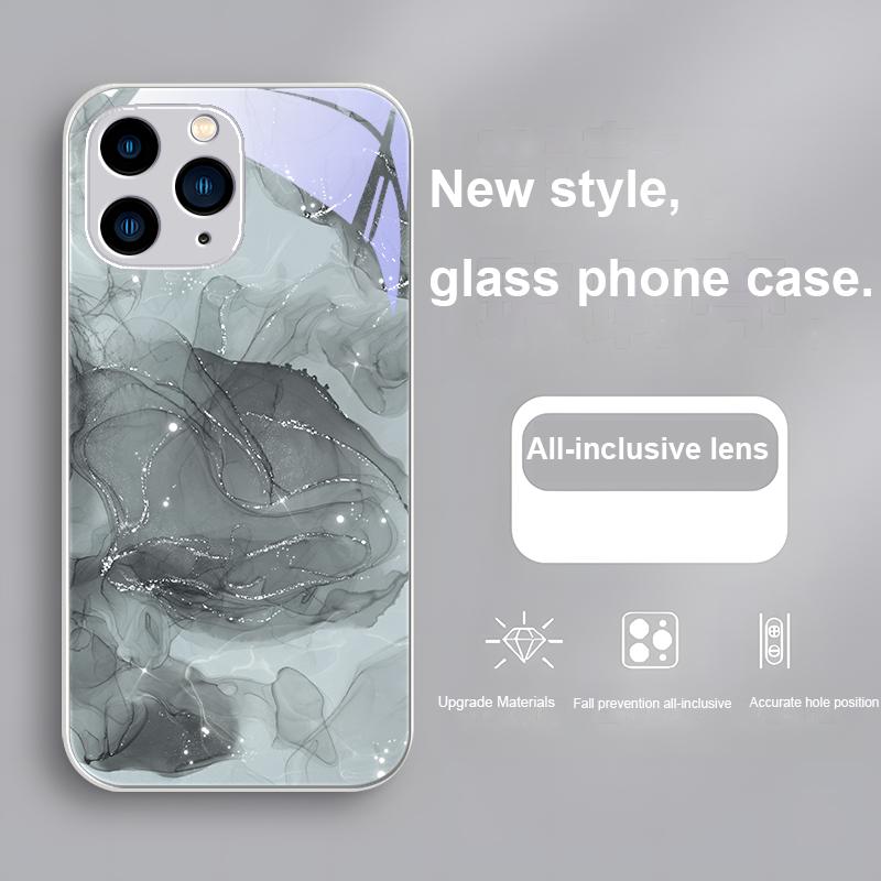 Akvarel Natte Tåge Sort til Iphone 14 13 12 11 Pro Max X XS XR 7 8 Plus 2020 SE Sort Metalbelagt Hærdet Glas Telefon Cover