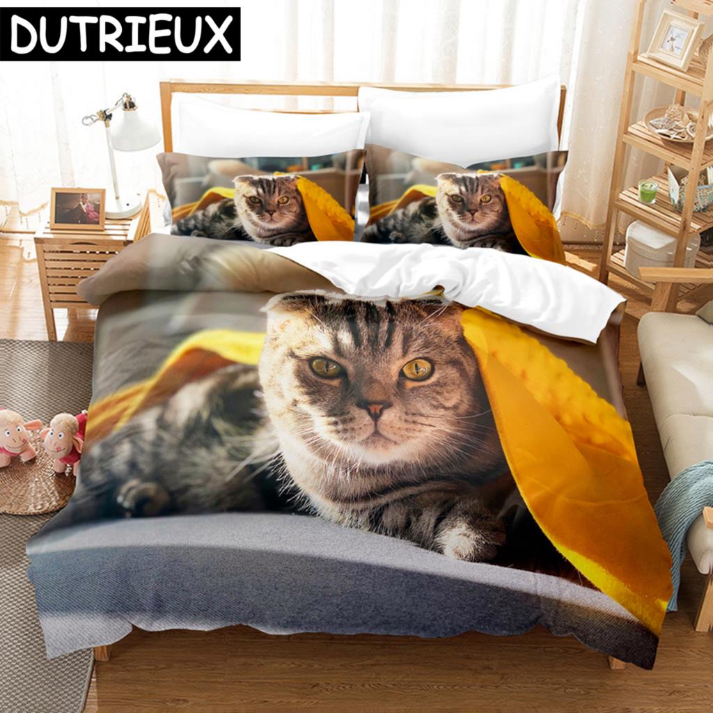 3D Cat Bedding Set Scottish Fold Lovely Cats Printed Comforter Duvet Cover Queen King Single Size Home Textile Bedroom Decor