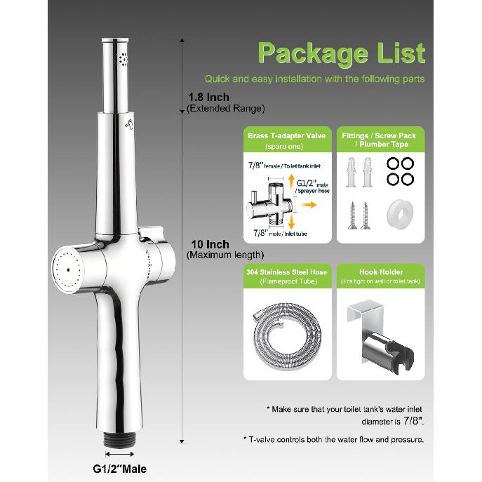 Bidet Attachment for Toilet-Handheld Bidet Sprayer for Toilet-Dual Nozzle Bidet Toilet with Adjustable Water Pressure - Feminine & Rear Wash-Easy