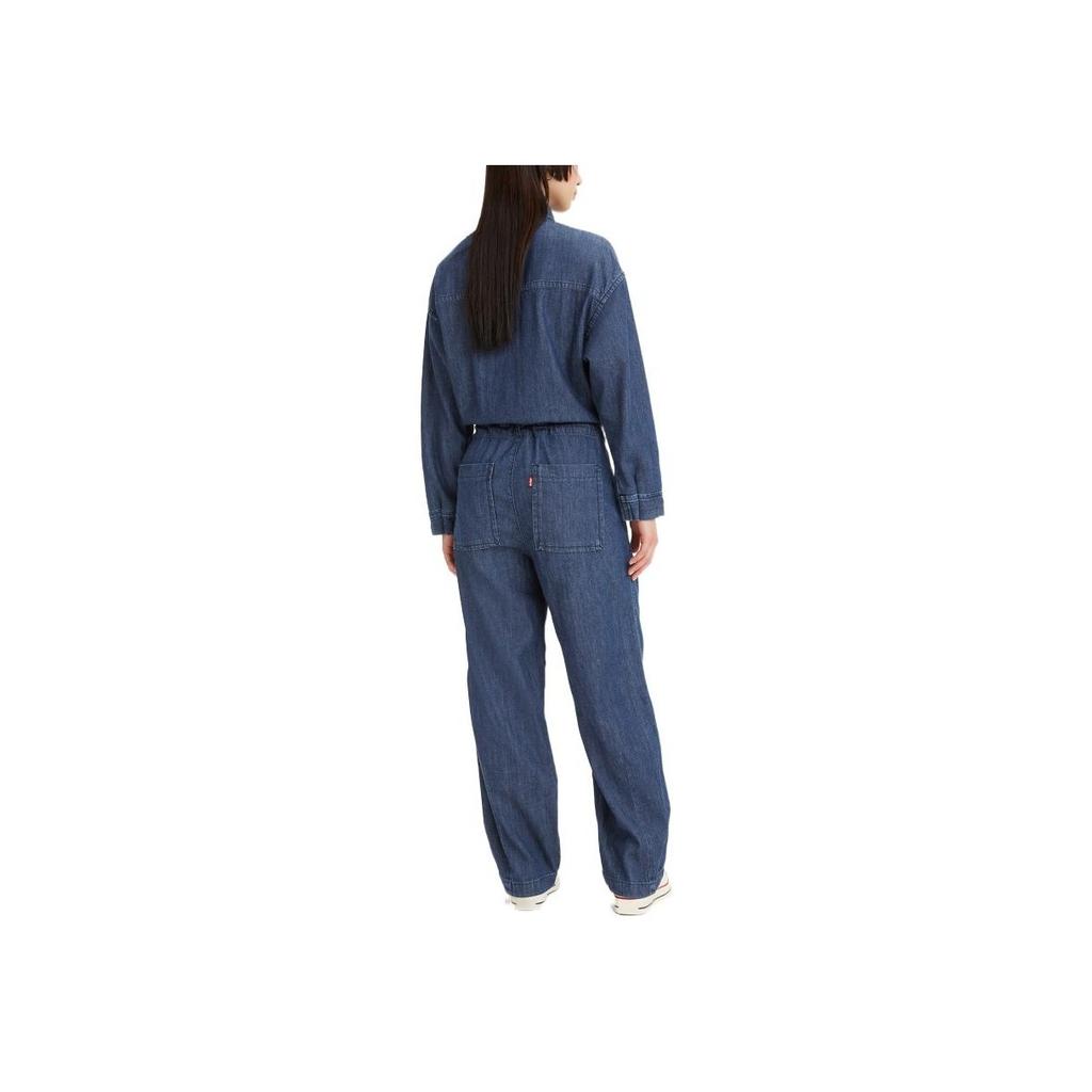 Levis Solid Color Chest Pocket Waist Cinched Denim Jumpsuit Women jumpsuits Blue A3345-0000