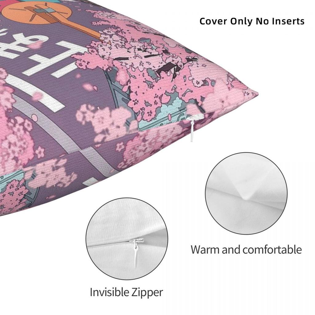 Tokyo Street Pink Sakura Blossom Pillowcase Polyester Linen Velvet Printed Zip Decor Throw Pillow Case Bed Cushion Cover 18"