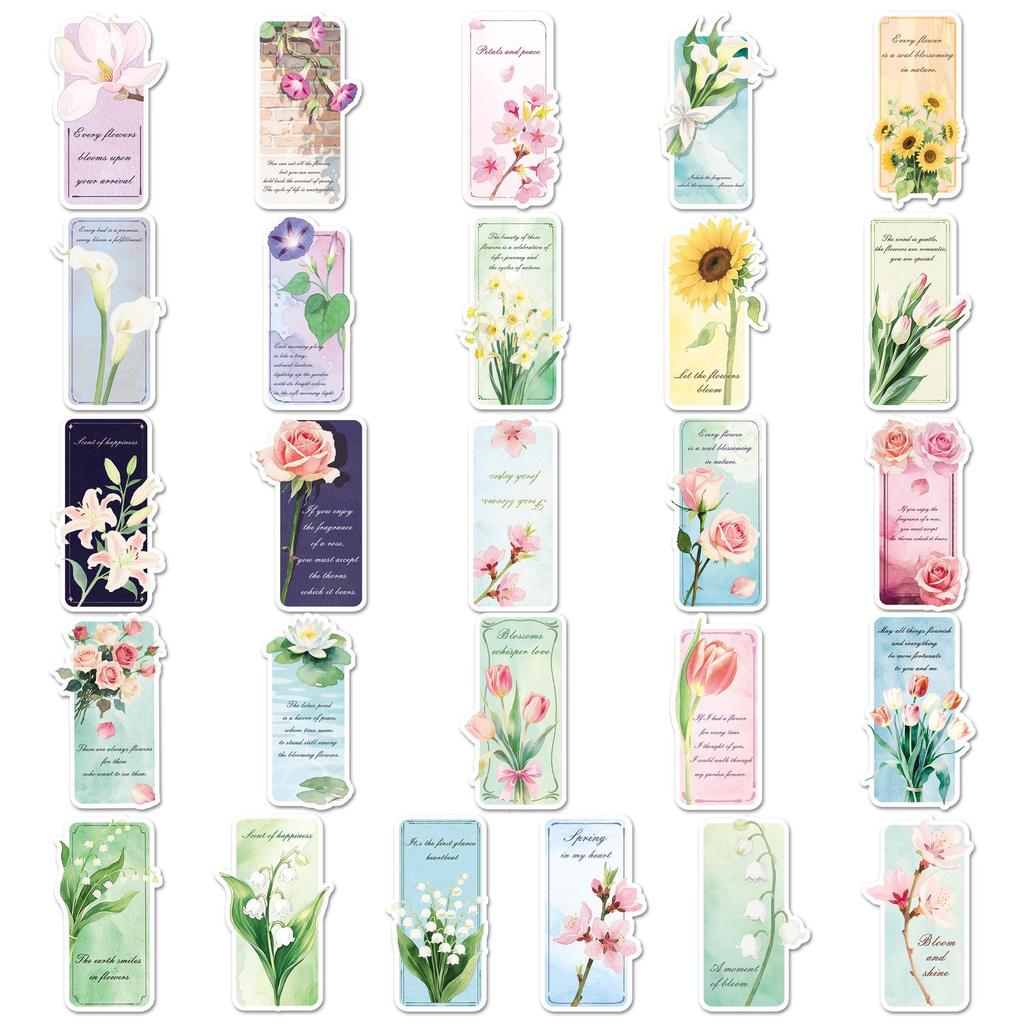51 Floral Bookmark Stickers: Art-Style Bouquet & Cartoon Graffiti for Journals, Phones, and Notebooks