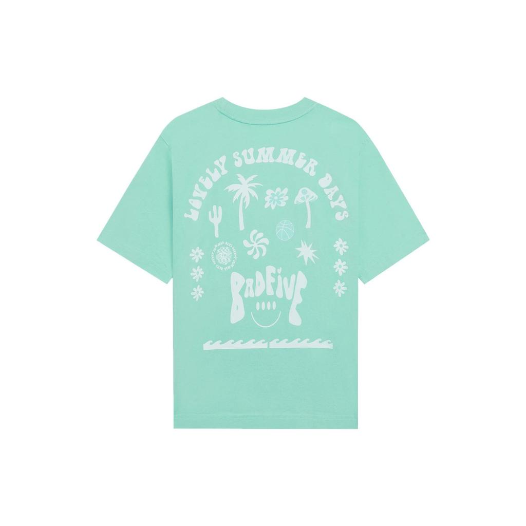 Li Ning Badfive Series Cartoon Letter Print Loose Round Neck Short Sleeve T-Shirt Women Tops Ice-Green AHSS740-2