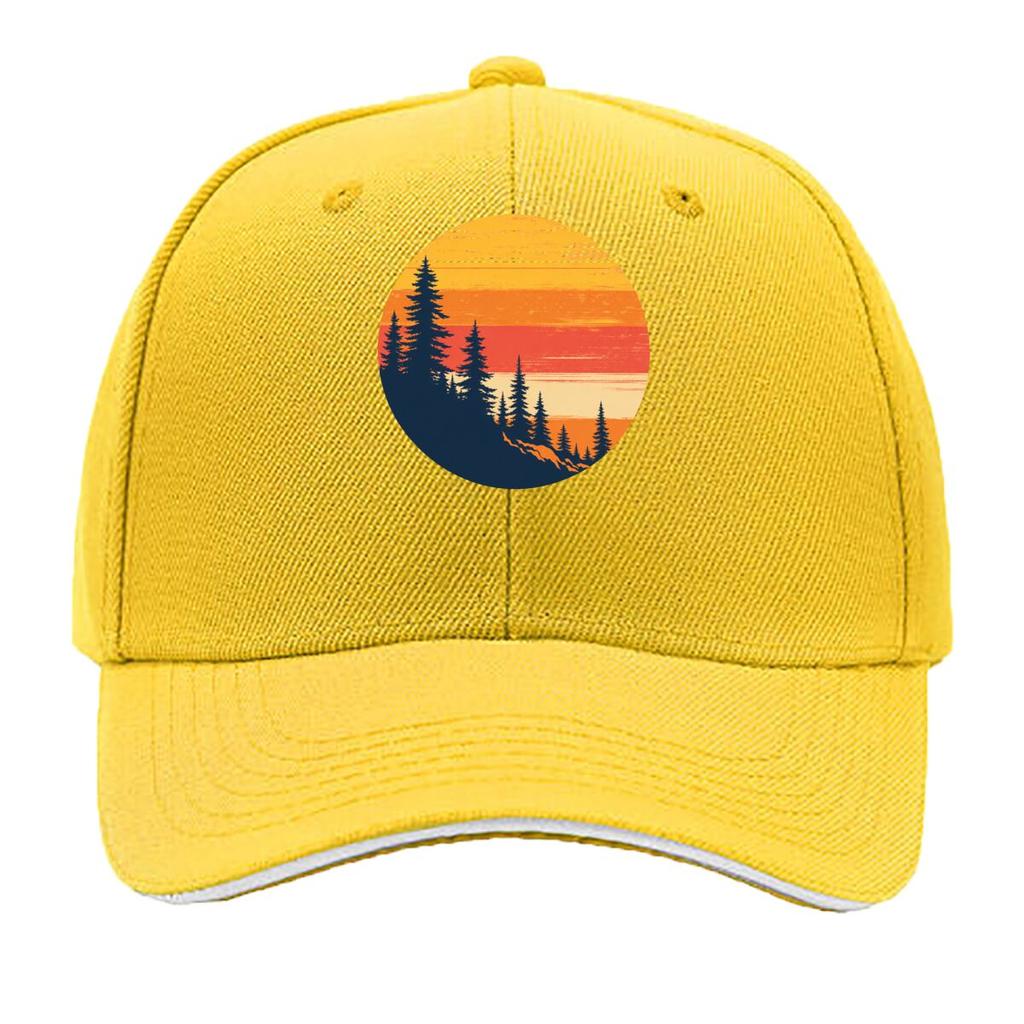 Retro Sunset Pine Forest Silhouette Sandwich Baseball Cap Sun Cap Outdoor Workouts Hat