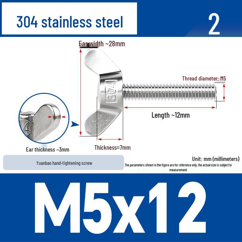304 Stainless Steel Butterfly Weld Screw Yuanbao Hand-Tight Horn Bolt M3-M16