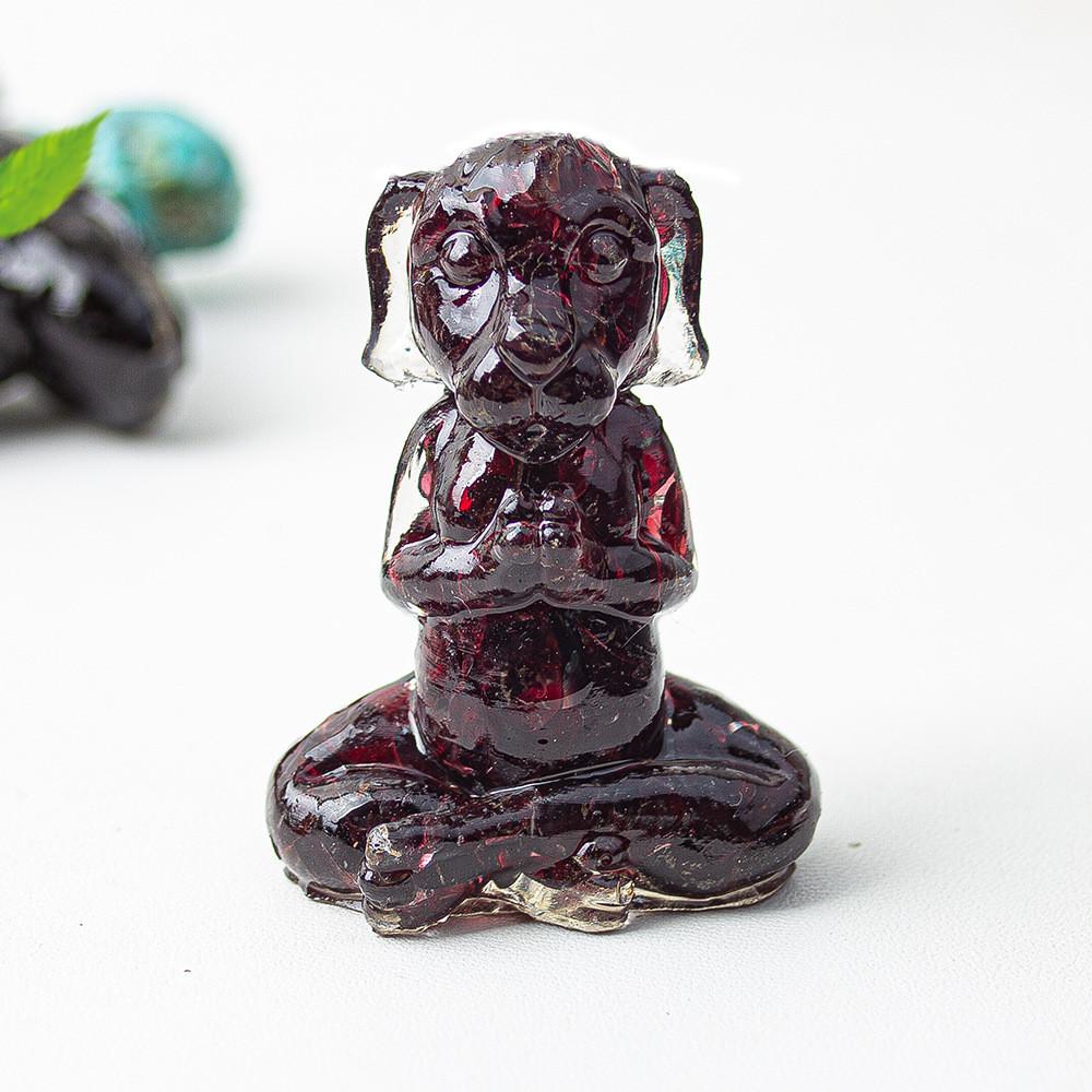 Zen Sitting Dog Resin Art Desk Decor Handmade Crystals For Meditation Gift