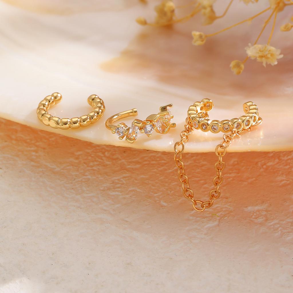 Punk 3pcs Sweet Chain Ear Clip Set for Women Men Individual Zircon Tassel Earrings Party Vacation Daily Jewelry Accessories Gift