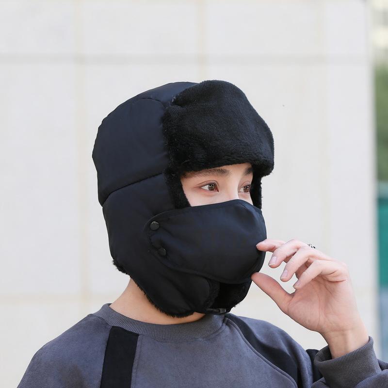 Winter Men's Windproof and Cold-proof Pullover Hat, Fleece Thickened Ear Protection Hat, Outdoor Riding Warm Cotton Hat