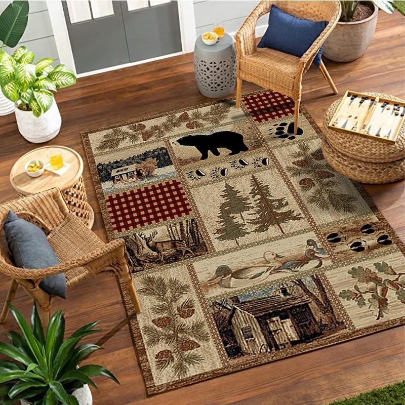 Vintage American Country Carpet for Home Bedroom Floor Decor Large Size Mat Non-slip Coffee Table Area Soft Rug Bathroom Doormat