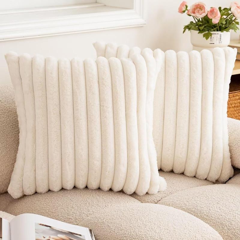 45x45cm Double-Side Faux Fur Plush Decorative Throw Pillow Covers Wide Stripe Couch Cushion Case Soft Fluffy Pillowcases JAF068