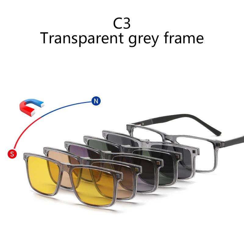 Magnetic Clip-On Polarized Sunglasses Night Vision Driving Glasses Clip-On Sunglasses Myopic Glasses Transparent   Grey Frame