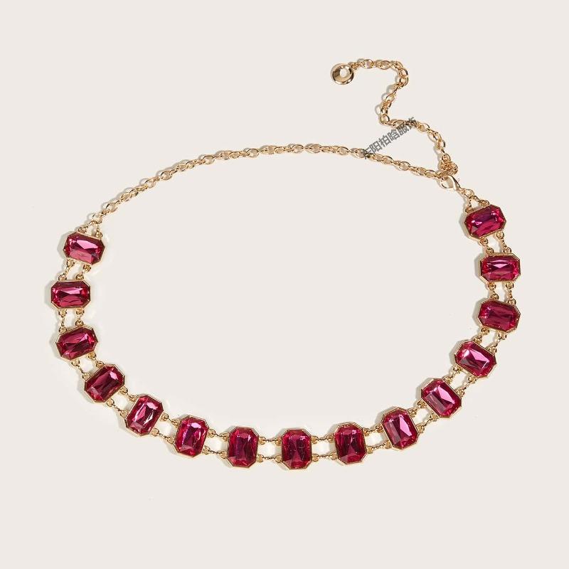 Metal women s waist chain square rectangular crystal inlaid fashion elegant skirt belt бордовый