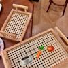 Decorative Serving Tray with Handles Hollow Woven Wooden Basket Kitchen Fruit Platter  Office