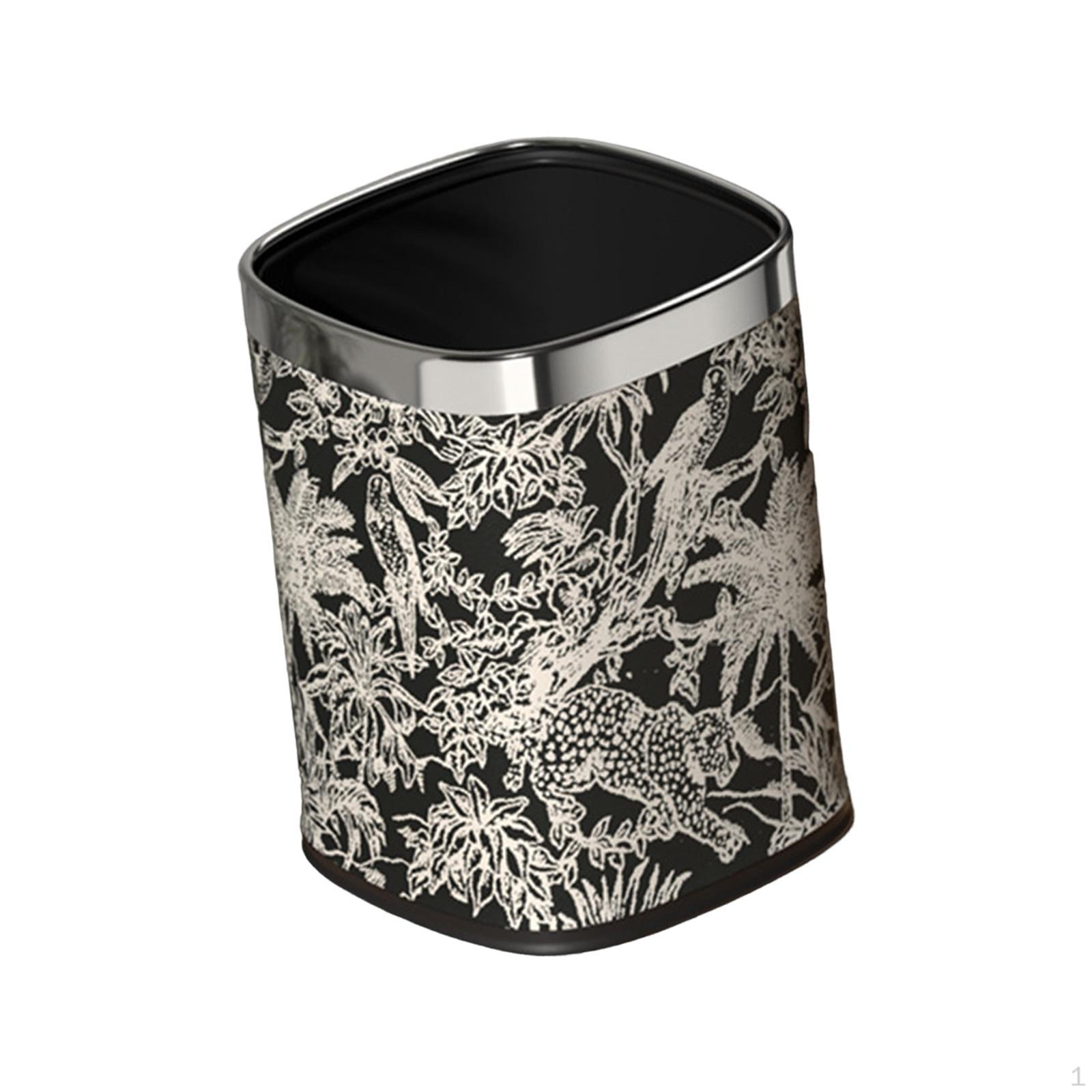 

Open Top Trash Can 12L Kitchen Waste Bin Metal Container for Office Restaurant Style B Silver