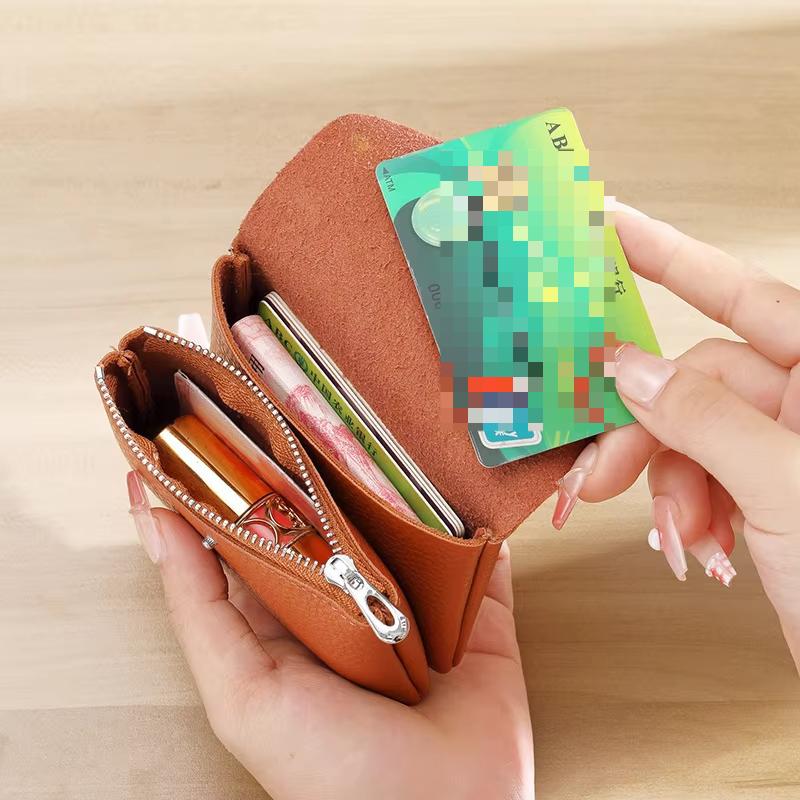 Einfache Kurze Leder-Münzbörsen Kartenhalter Tasche Etui Tragbar Retro Rindsleder Kleine Geldbörse für Männer Frauen Kopfhörertasche