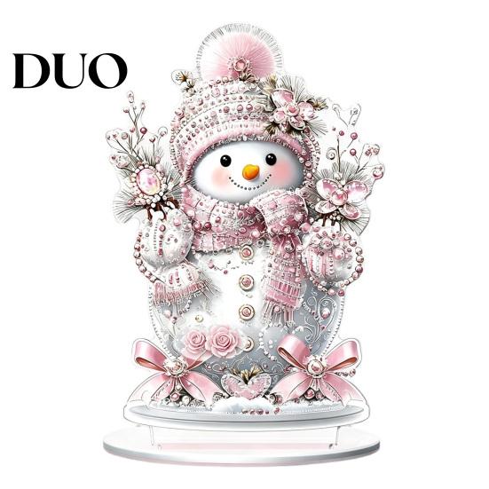 Holiday Snowman Tabletop Figurines Christmas Winter Ornaments, Double-sided Acrylic Snowman/Santa Claus/Reindeer/Cottage Table Double Sided Ornaments