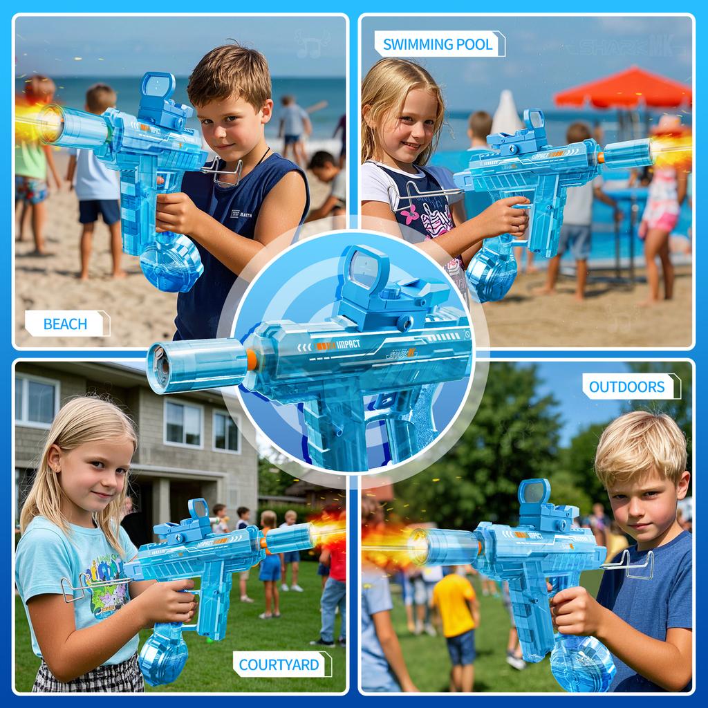 UZI Elektrische Wasserpistole mit Leuchtspielzeug für Kinder Sommer Outdoor Schießspiel Spielzeug Leistungsstarke Kinder Automatische Wasser Spritzpistole