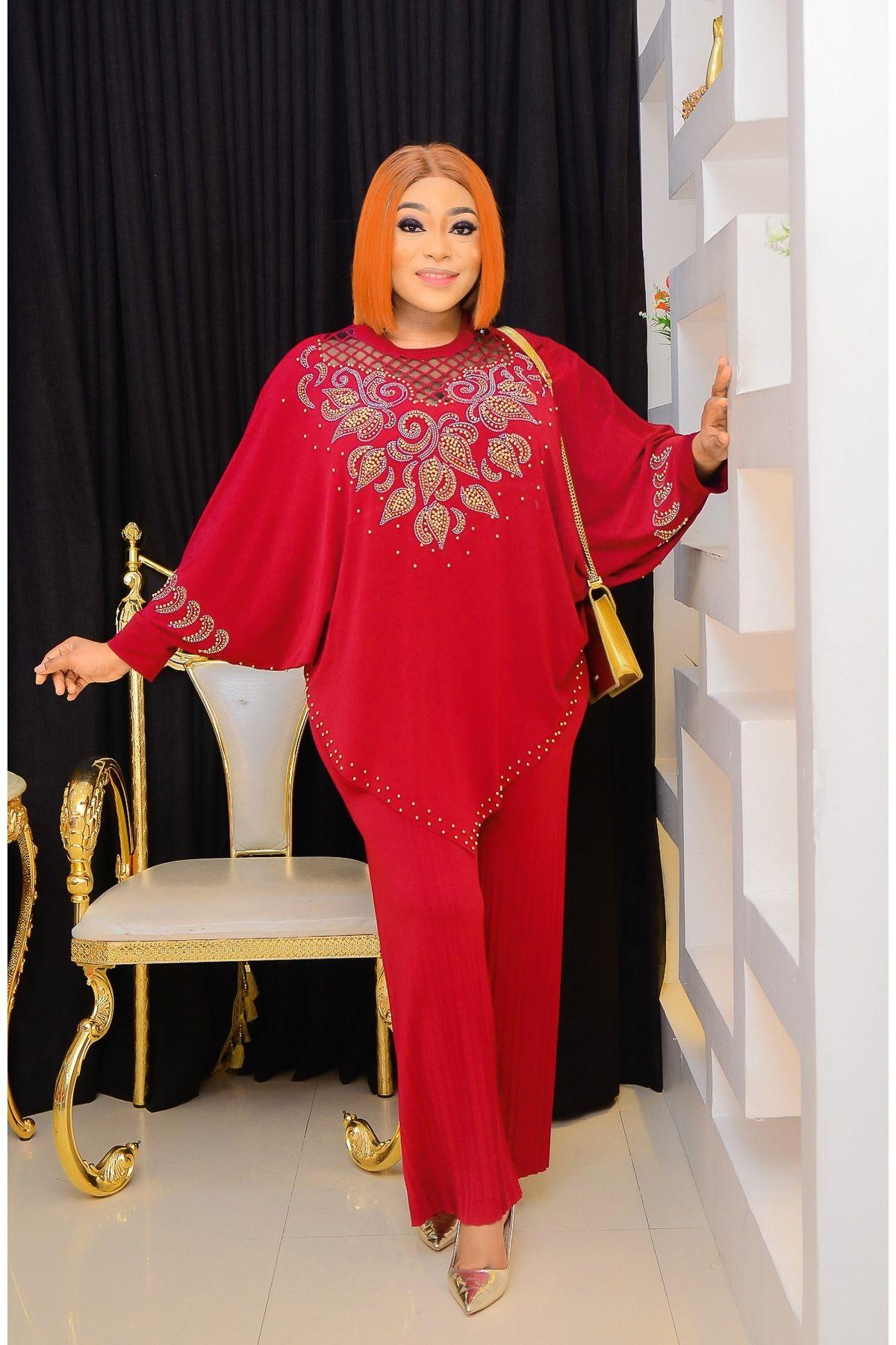 

Женский стильный бордово-красный костюм большого размера под верхнюю часть команды, роскошный вид больших размеров