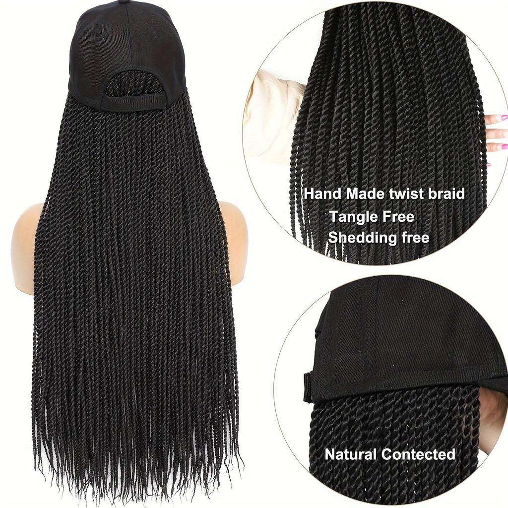 "Elegantní Ombre" Stylová baseballová čepice s parukou s 28" ombre copánky - Syntetické vlasové příčesky pro ženy, Černá do hnědé